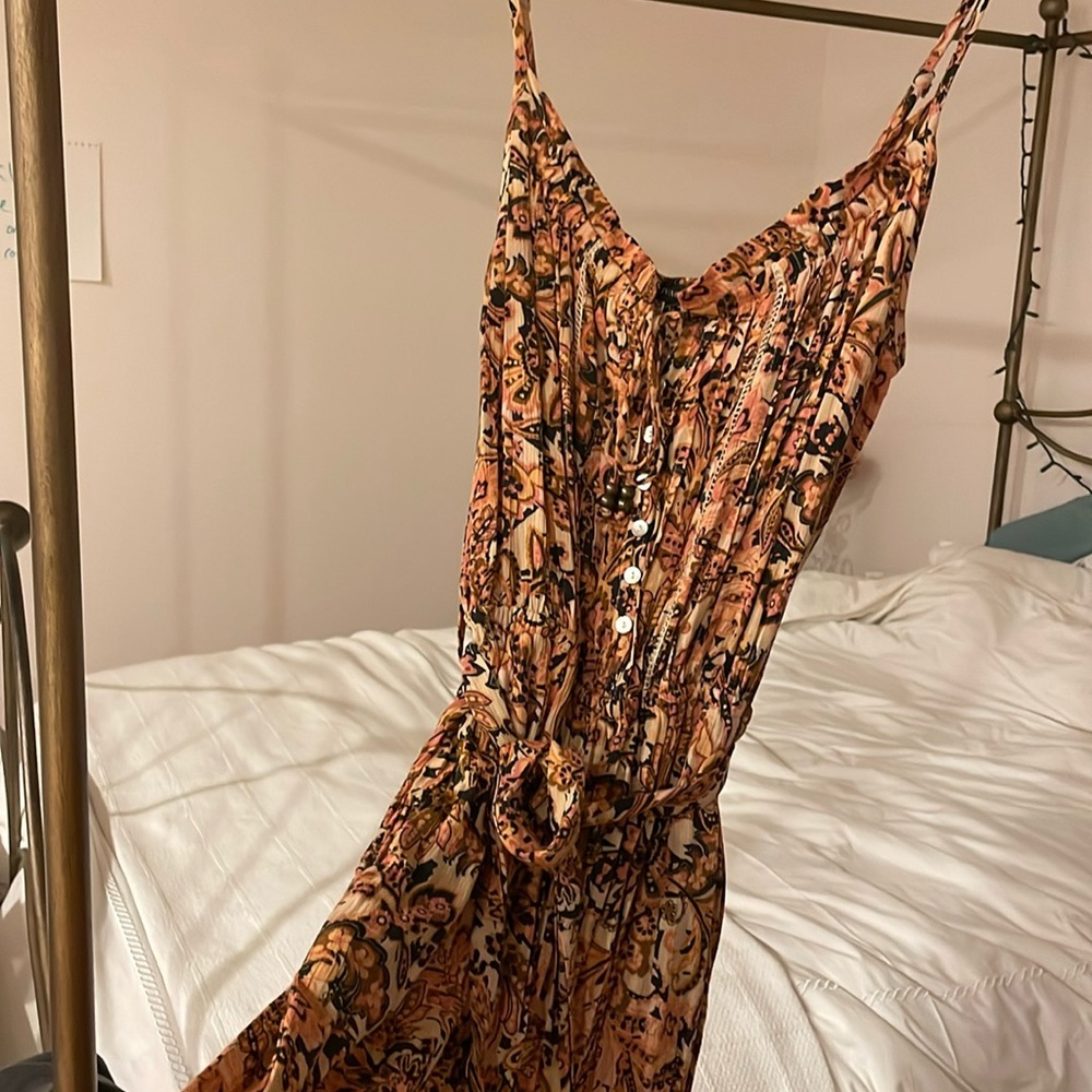 Olivaceous orange and black boho jumpsuit